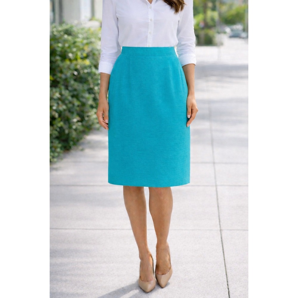 CHAUS Teal‎ Linen Blend Skirt Size 10 Knee Length NWT Career Spring